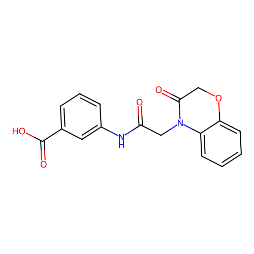 3-[[2-(3-Oxo-1,4-benzoxazin-4-yl)acetyl]amino]benzoic acid structure