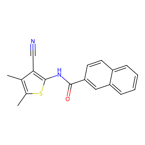 N-(3-cyano-4,5-dimethylthiophen-2-yl)naphthalene-2-carboxamide structure