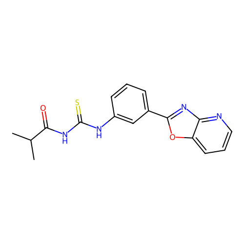 N-isobutyryl-N'-(3-[1,3]oxazolo[4,5-b]pyridin-2-ylphenyl)thiourea structure