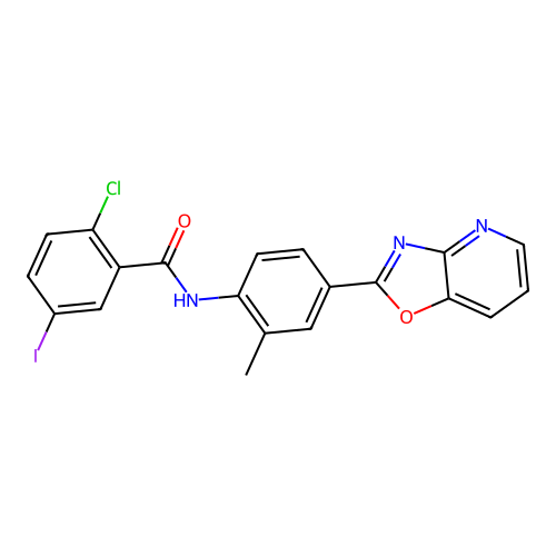 2-chloro-5-iodo-N-[2-methyl-4-([1,3]oxazolo[4,5-b]pyridin-2-yl)phenyl]benzamide structure