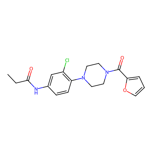 N-[3-chloro-4-[4-(furan-2-carbonyl)piperazin-1-yl]phenyl]propanamide structure