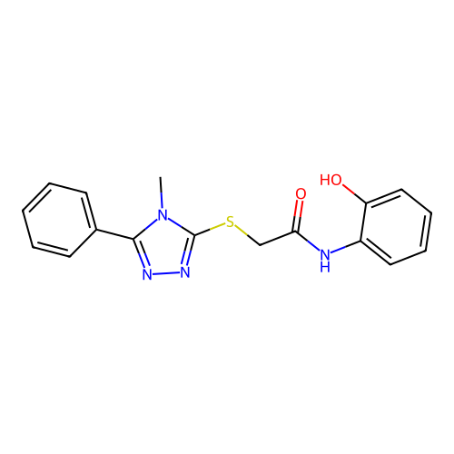 N-(2-hydroxyphenyl)-2-[(4-methyl-5-phenyl-1,2,4-triazol-3-yl)sulfanyl]acetamide structure