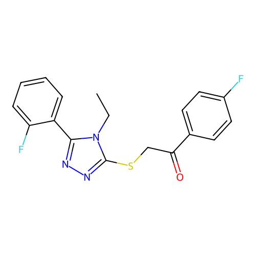 2-{[4-ethyl-5-(2-fluorophenyl)-4H-1,2,4-triazol-3-yl]sulfanyl}-1-(4-fluorophenyl)ethanone structure
