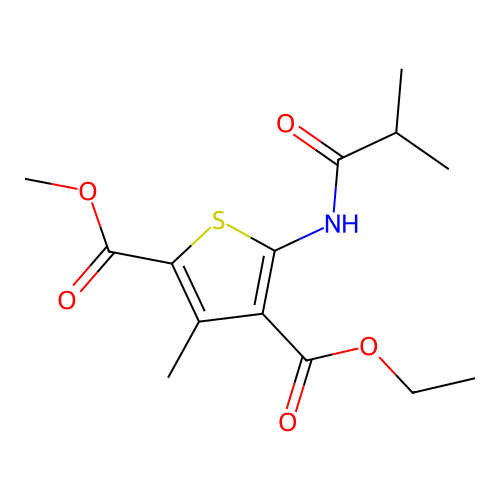 4-Ethyl 2-methyl 5-(isobutyrylamino)-3-methyl-2,4-thiophenedicarboxylate structure