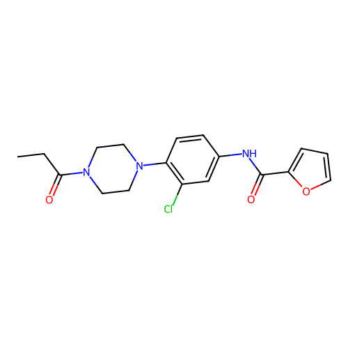 N-[3-chloro-4-(4-propanoylpiperazin-1-yl)phenyl]furan-2-carboxamide structure
