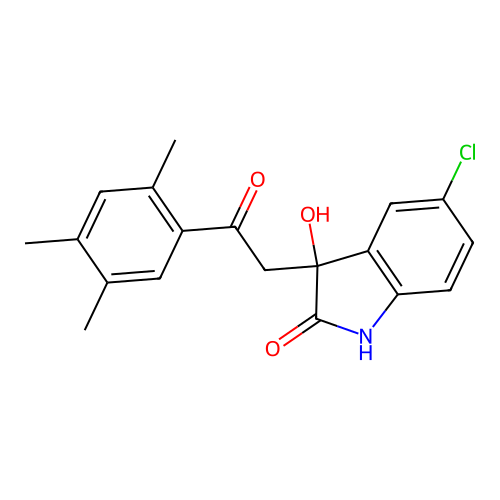 5-chloro-3-hydroxy-3-[2-oxo-2-(2,4,5-trimethylphenyl)ethyl]-1H-indol-2-one structure
