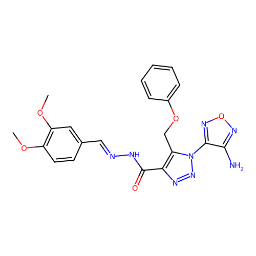 (E)-1-(4-amino-1,2,5-oxadiazol-3-yl)-N'-(3,4-dimethoxybenzylidene)-5-(phenoxymethyl)-1H-1,2,3-triazole-4-carbohydrazide structure
