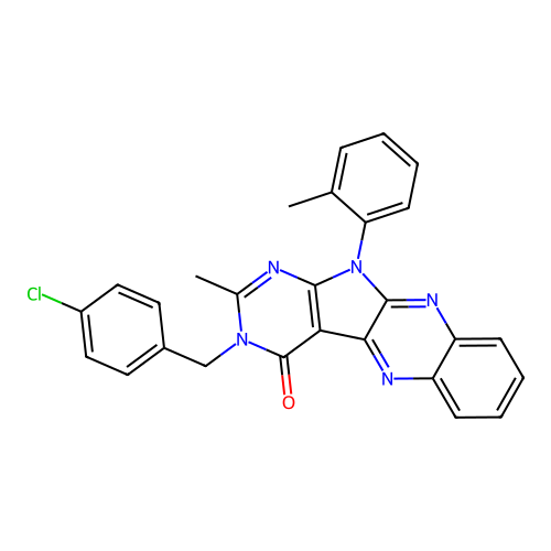 3-(4-chlorobenzyl)-2-methyl-11-(2-methylphenyl)-3,11-dihydro-4H-pyrimido[5',4':4,5]pyrrolo[2,3-b]quinoxalin-4-one structure