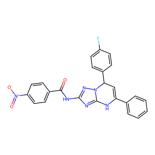 N-(7-(4-fluorophenyl)-5-phenyl-4,7-dihydro-[1,2,4]triazolo[1,5-a]pyrimidin-2-yl)-4-nitrobenzamide structure