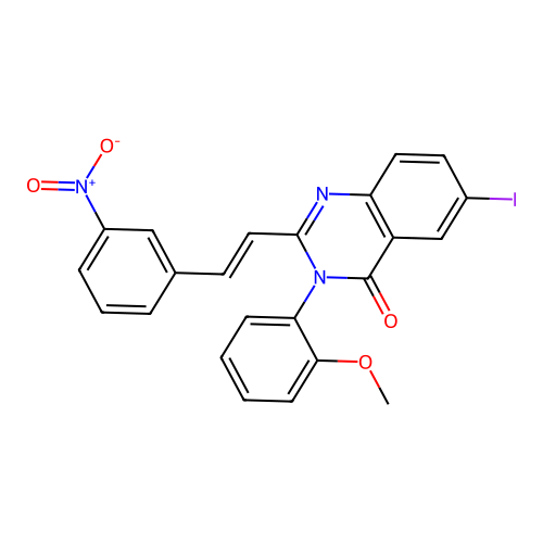 (E)-6-iodo-3-(2-methoxyphenyl)-2-(3-nitrostyryl)quinazolin-4(3H)-one structure