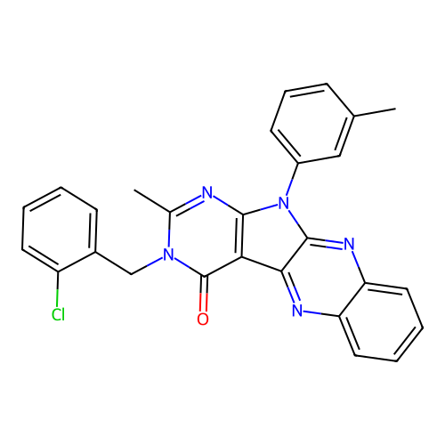 3-(2-chlorobenzyl)-2-methyl-11-(3-methylphenyl)-3,11-dihydro-4H-pyrimido[5',4':4,5]pyrrolo[2,3-b]quinoxalin-4-one structure