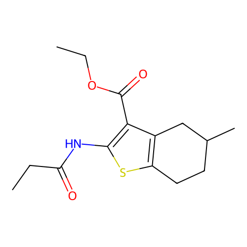 ethyl 5-methyl-2-(propanoylamino)-4,5,6,7-tetrahydro-1-benzothiophene-3-carboxylate structure