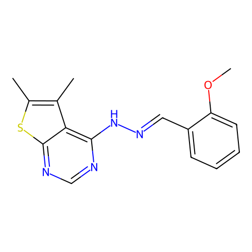4-[(2E)-2-(2-methoxybenzylidene)hydrazinyl]-5,6-dimethylthieno[2,3-d]pyrimidine structure