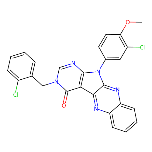 11-(3-chloro-4-methoxyphenyl)-3-(2-chlorobenzyl)-3H-pyrimido[5',4':4,5]pyrrolo[2,3-b]quinoxalin-4(11H)-one structure