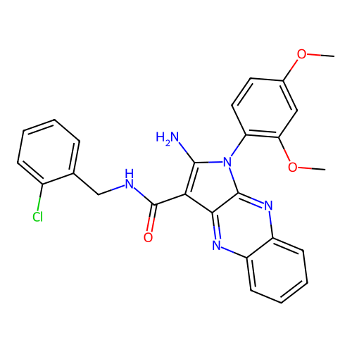 2-amino-N-(2-chlorobenzyl)-1-(2,4-dimethoxyphenyl)-1H-pyrrolo[2,3-b]quinoxaline-3-carboxamide structure