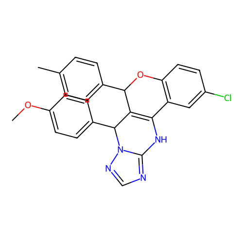 2-chloro-7-(4-methoxyphenyl)-6-(4-methylphenyl)-7,12-dihydro-6H-chromeno[4,3-d][1,2,4]triazolo[1,5-a]pyrimidine structure