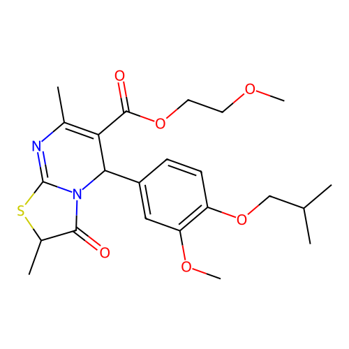 2-methoxyethyl 5-[3-methoxy-4-(2-methylpropoxy)phenyl]-2,7-dimethyl-3-oxo-2,3-dihydro-5H-[1,3]thiazolo[3,2-a]pyrimidine-6-carboxylate structure
