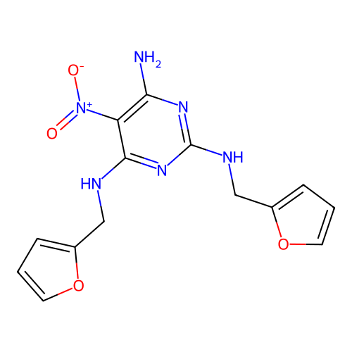 N~2~,N~4~-bis(furan-2-ylmethyl)-5-nitropyrimidine-2,4,6-triamine structure