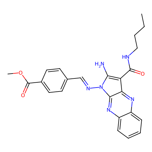 (E)-methyl 4-(((2-amino-3-(butylcarbamoyl)-1H-pyrrolo[2,3-b]quinoxalin-1-yl)imino)methyl)benzoate structure