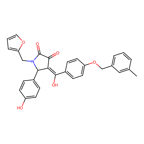(4E)-1-(furan-2-ylmethyl)-4-(hydroxy{4-[(3-methylbenzyl)oxy]phenyl}methylidene)-5-(4-hydroxyphenyl)pyrrolidine-2,3-dione structure