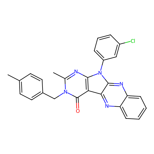 11-(3-chlorophenyl)-2-methyl-3-(4-methylbenzyl)-3H-pyrimido[5',4':4,5]pyrrolo[2,3-b]quinoxalin-4(11H)-one structure
