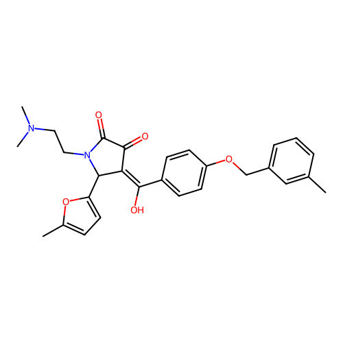 (4E)-1-(2-dimethylaminoethyl)-4-[hydroxy-[4-[(3-methylphenyl)methoxy]phenyl]methylidene]-5-(5-methylfuran-2-yl)pyrrolidine-2,3-dione structure