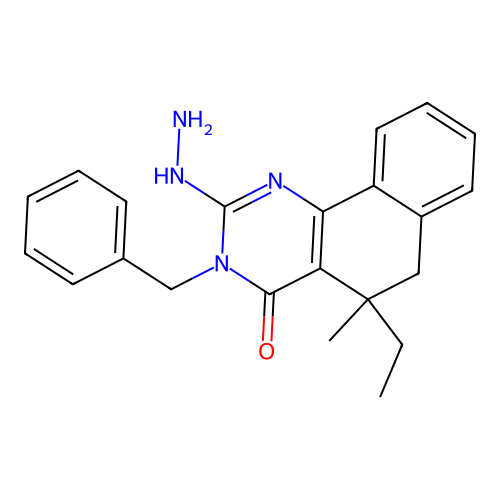 3-benzyl-5-ethyl-2-hydrazinyl-5-methyl-5,6-dihydrobenzo[h]quinazolin-4(3H)-one structure