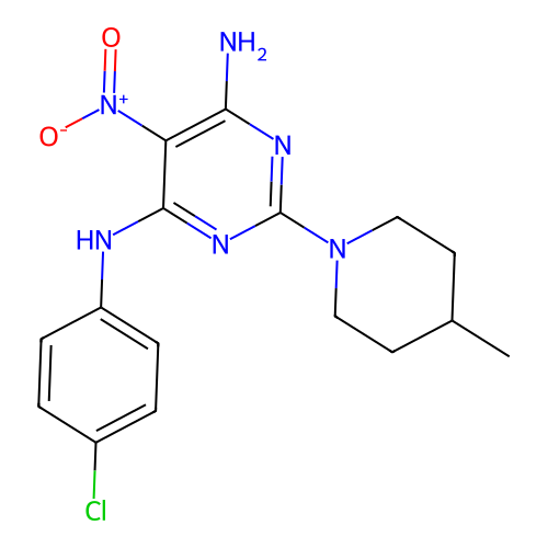 [6-Amino-2-(4-methylpiperidyl)-5-nitropyrimidin-4-yl](4-chlorophenyl)amine structure