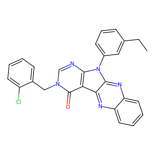 3-(2-chlorobenzyl)-11-(3-ethylphenyl)-3,11-dihydro-4H-pyrimido[5',4':4,5]pyrrolo[2,3-b]quinoxalin-4-one structure