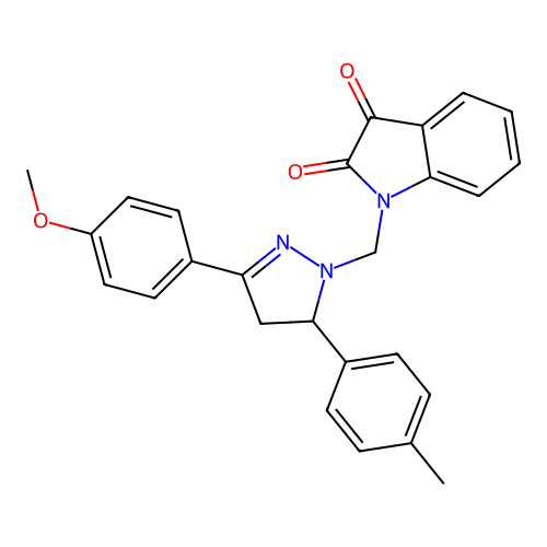 1-{[3-(4-methoxyphenyl)-5-(4-methylphenyl)-4,5-dihydro-1H-pyrazol-1-yl]methyl}-1H-indole-2,3-dione structure