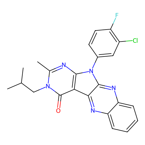 11-(3-chloro-4-fluorophenyl)-2-methyl-3-(2-methylpropyl)-3,11-dihydro-4H-pyrimido[5',4':4,5]pyrrolo[2,3-b]quinoxalin-4-one structure