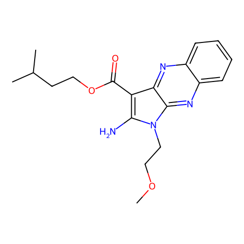 3-methylbutyl 2-amino-1-(2-methoxyethyl)-1H-pyrrolo[2,3-b]quinoxaline-3-carboxylate structure