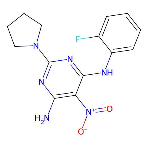 (6-Amino-5-nitro-2-pyrrolidinylpyrimidin-4-yl)(2-fluorophenyl)amine structure