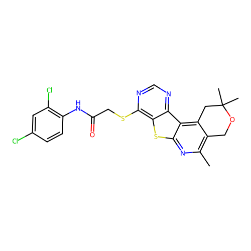 N-(2,4-dichlorophenyl)-2-((2,2,5-trimethyl-2,4-dihydro-1H-pyrano[4'',3'':4',5']pyrido[3',2':4,5]thieno[3,2-d]pyrimidin-8-yl)thio)acetamide structure