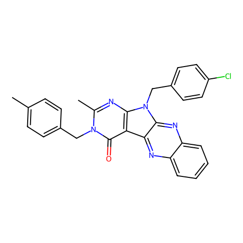 11-(4-chlorobenzyl)-2-methyl-3-(4-methylbenzyl)-3,11-dihydro-4H-pyrimido[5',4':4,5]pyrrolo[2,3-b]quinoxalin-4-one structure