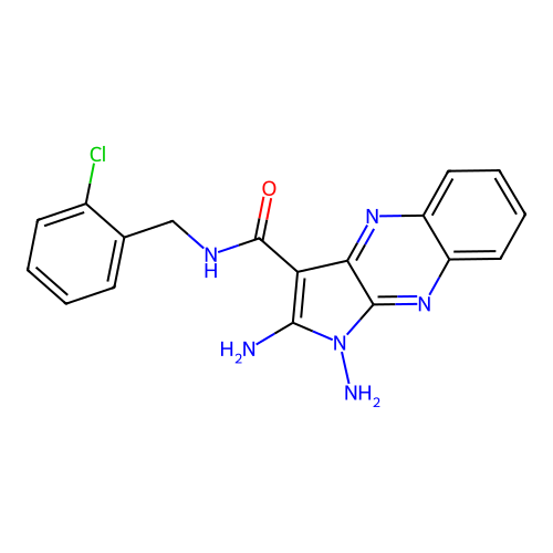 1,2-diamino-N-(2-chlorobenzyl)-1H-pyrrolo[2,3-b]quinoxaline-3-carboxamide structure