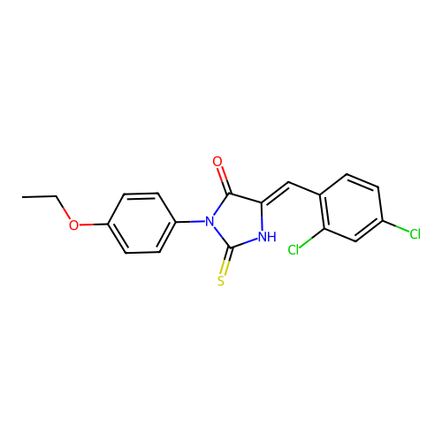 (5Z)-5-(2,4-dichlorobenzylidene)-3-(4-ethoxyphenyl)-2-thioxoimidazolidin-4-one structure