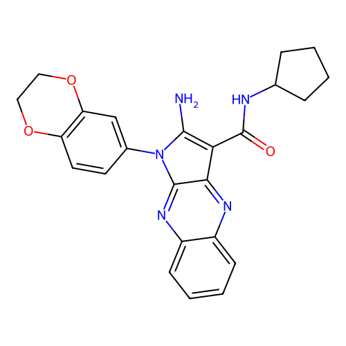 2-amino-N-cyclopentyl-1-(2,3-dihydro-1,4-benzodioxin-6-yl)-1H-pyrrolo[2,3-b]quinoxaline-3-carboxamide structure