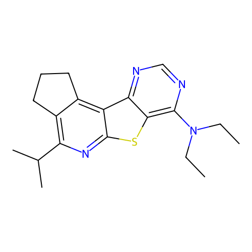 N,N-diethyl-4-(propan-2-yl)-2,3-dihydro-1H-cyclopenta[4',5']pyrido[3',2':4,5]thieno[3,2-d]pyrimidin-7-amine structure