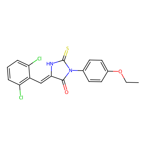 (5Z)-5-(2,6-dichlorobenzylidene)-3-(4-ethoxyphenyl)-2-thioxoimidazolidin-4-one structure