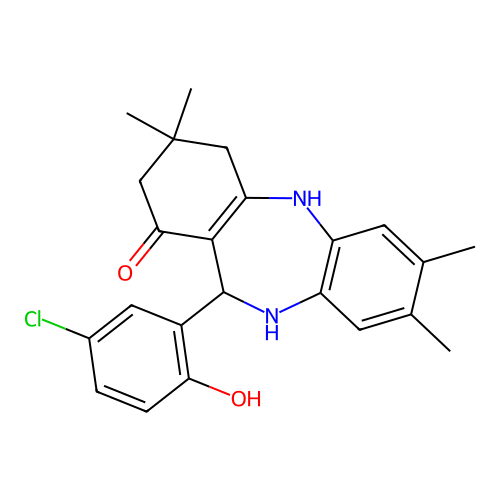 11-(5-chloro-2-hydroxyphenyl)-3,3,7,8-tetramethyl-2,3,4,5,10,11-hexahydro-1H-dibenzo[b,e][1,4]diazepin-1-one structure