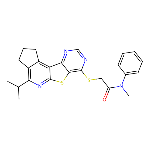 2-((4-isopropyl-2,3-dihydro-1H-cyclopenta[4',5']pyrido[3',2':4,5]thieno[3,2-d]pyrimidin-7-yl)thio)-N-methyl-N-phenylacetamide structure