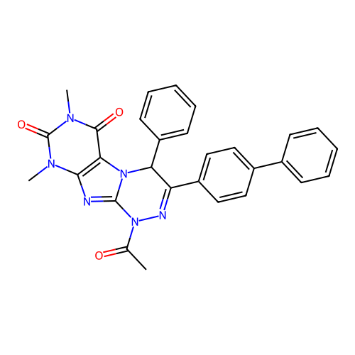 3-([1,1'-biphenyl]-4-yl)-1-acetyl-7,9-dimethyl-4-phenyl-7,9-dihydro-[1,2,4]triazino[3,4-f]purine-6,8(1H,4H)-dione structure