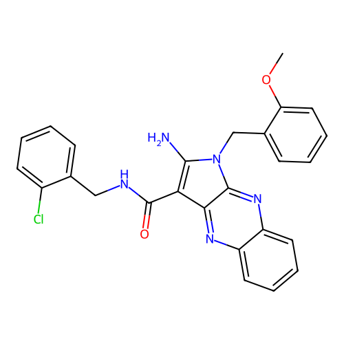 2-amino-N-(2-chlorobenzyl)-1-(2-methoxybenzyl)-1H-pyrrolo[2,3-b]quinoxaline-3-carboxamide structure