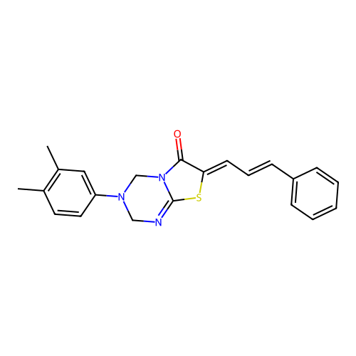 (7Z)-3-(3,4-dimethylphenyl)-7-[(2E)-3-phenylprop-2-en-1-ylidene]-3,4-dihydro-2H-[1,3]thiazolo[3,2-a][1,3,5]triazin-6(7H)-one structure