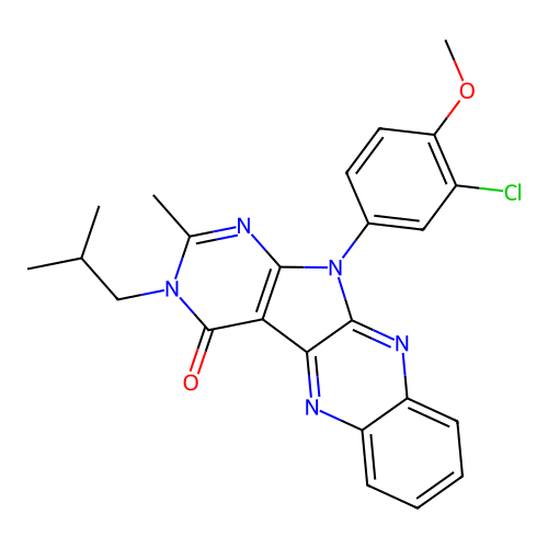 11-(3-chloro-4-methoxyphenyl)-3-isobutyl-2-methyl-3H-pyrimido[5',4':4,5]pyrrolo[2,3-b]quinoxalin-4(11H)-one structure