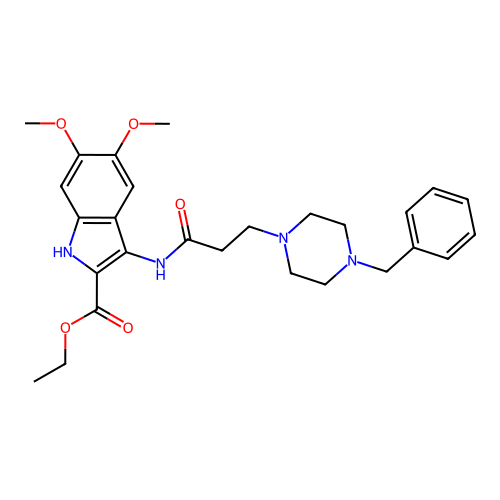 Ethyl 3-[3-(4-benzylpiperazin-1-yl)propanoylamino]-5,6-dimethoxy-1H-indole-2-carboxylate structure