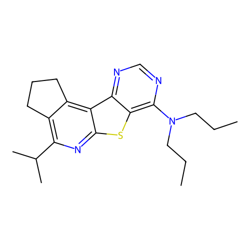 4-(propan-2-yl)-N,N-dipropyl-2,3-dihydro-1H-cyclopenta[4',5']pyrido[3',2':4,5]thieno[3,2-d]pyrimidin-7-amine structure