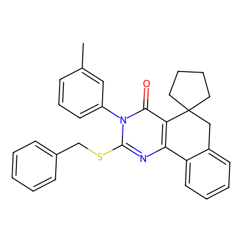 2-(benzylthio)-3-(m-tolyl)-3H-spiro[benzo[h]quinazoline-5,1'-cyclopentan]-4(6H)-one structure