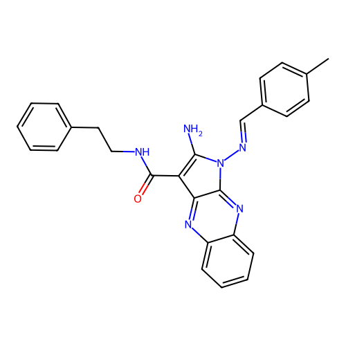 (E)-2-amino-1-((4-methylbenzylidene)amino)-N-phenethyl-1H-pyrrolo[2,3-b]quinoxaline-3-carboxamide structure